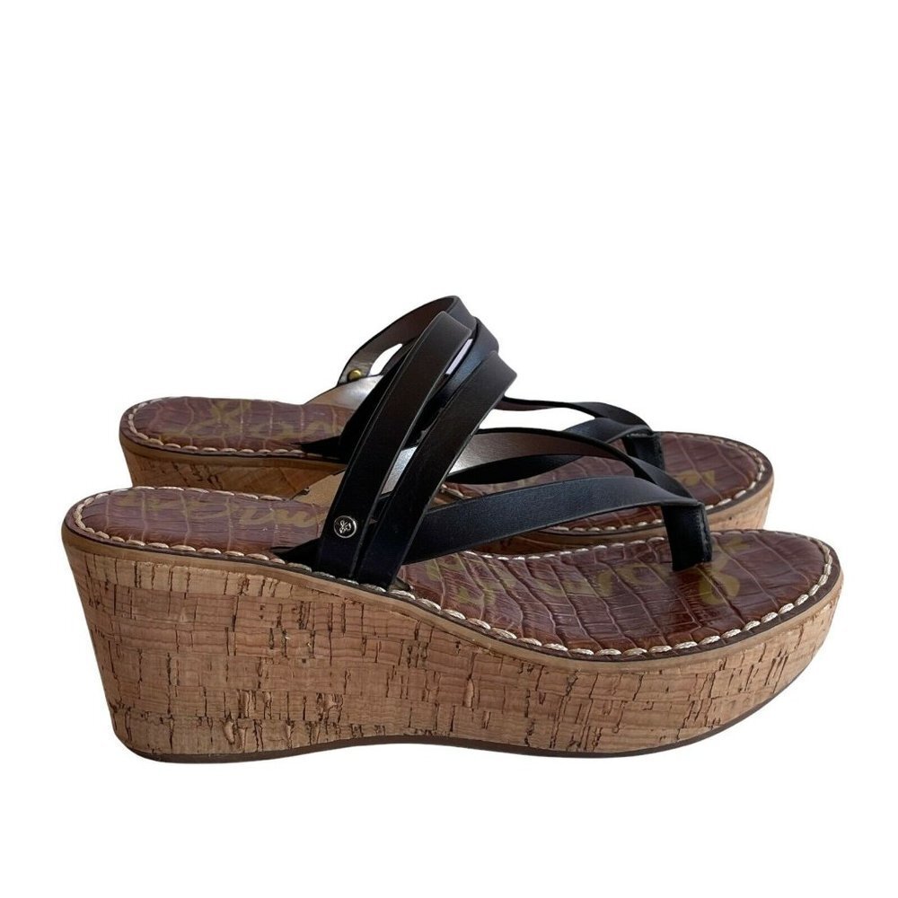 SAM EDELMAN Women’s Size 6 M Black Rasha Platform Wedges Leather Sandals